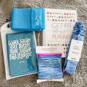 Miss to Mrs bundle towel, wrist wallet, resistance band, headband, planner